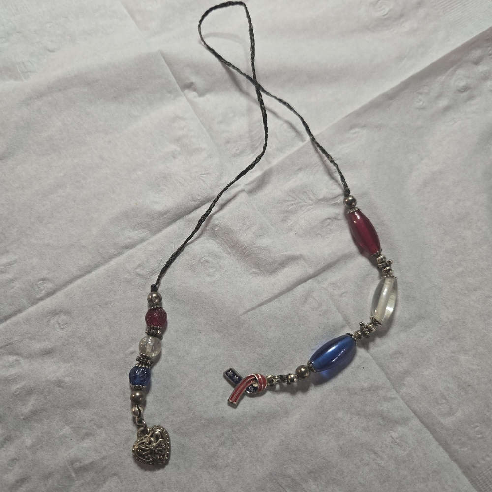 Handmade Beaded Red, White and Blue Bookmark